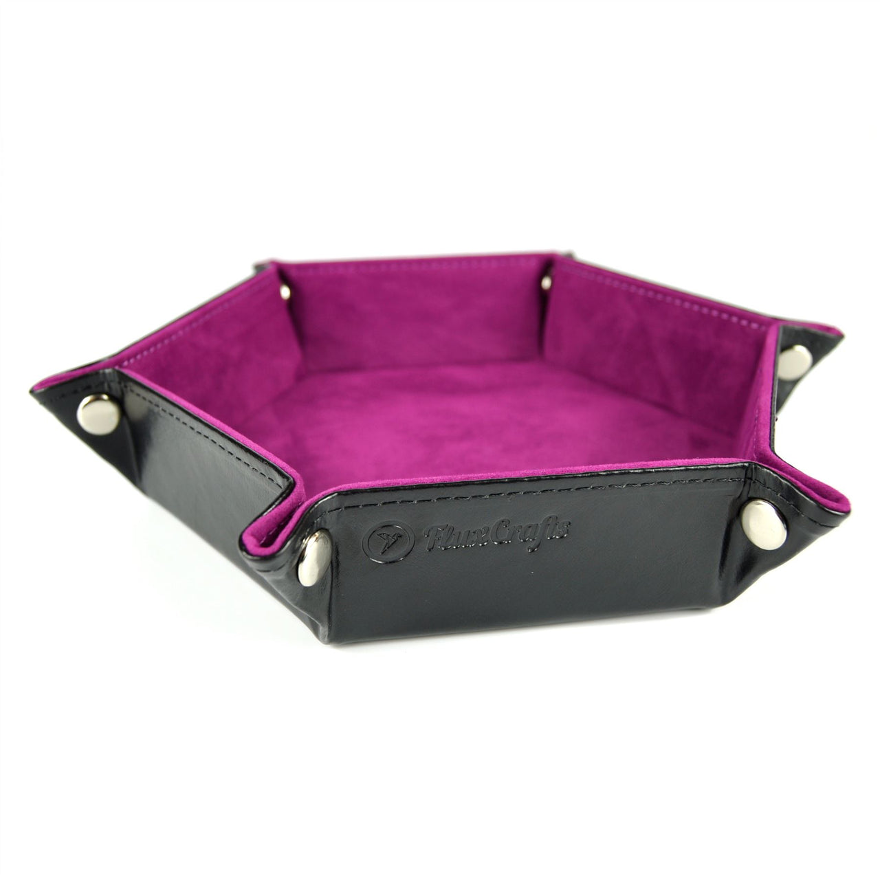 Magenta Velvet & Black PU Leather - Hexagon Hard Dice Tray