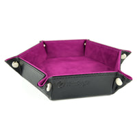 Thumbnail for Magenta Velvet & Black PU Leather - Hexagon Hard Dice Tray