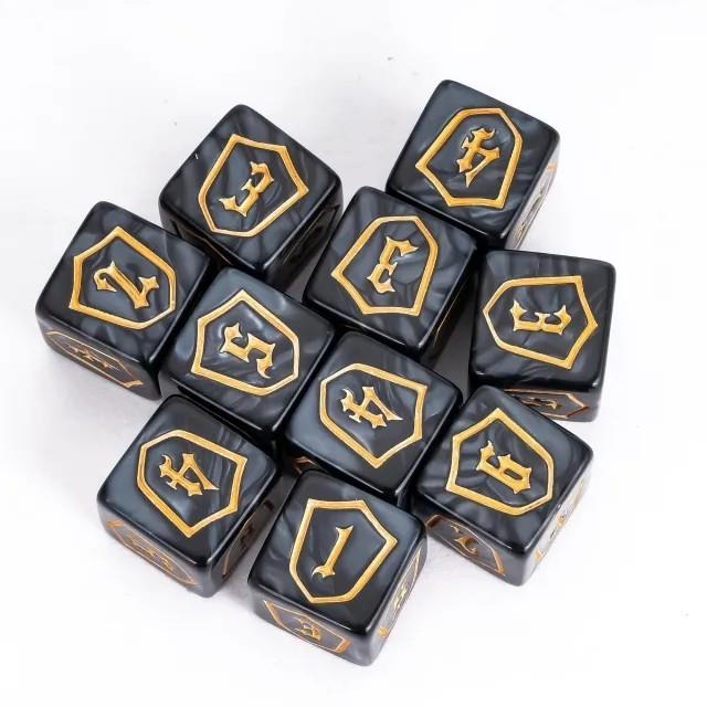 6pcs D6 16mm Dice Acrylic Gold Font Shield Black