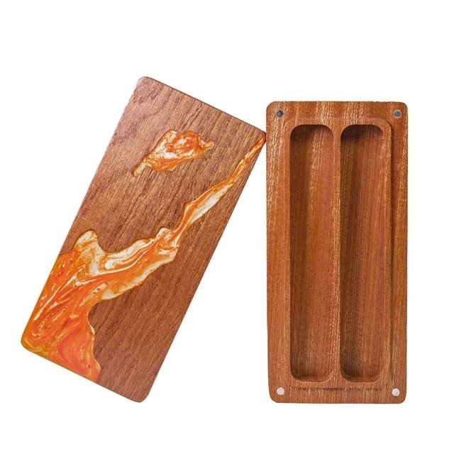 Orange & White Resin on Sapele Wood - Magnetic Dice Storage