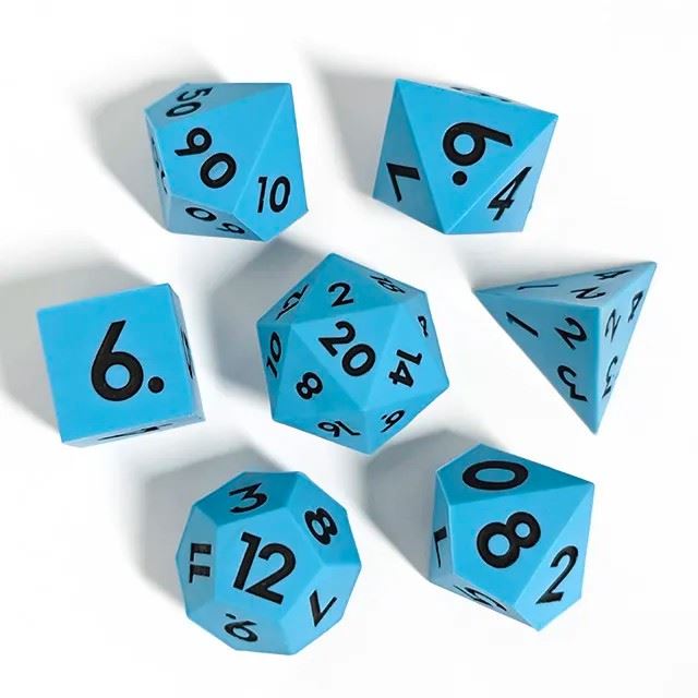 Black on Solid blue Silicone - 7pcs RPG Full Dice Set