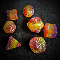 Thumbnail for Glitter in Purple, Yellow & Red Resin - 7pcs RPG Full Dice Set