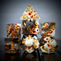 Thumbnail for 7pcs Dice Sharp Filled Skull Gold Font Black