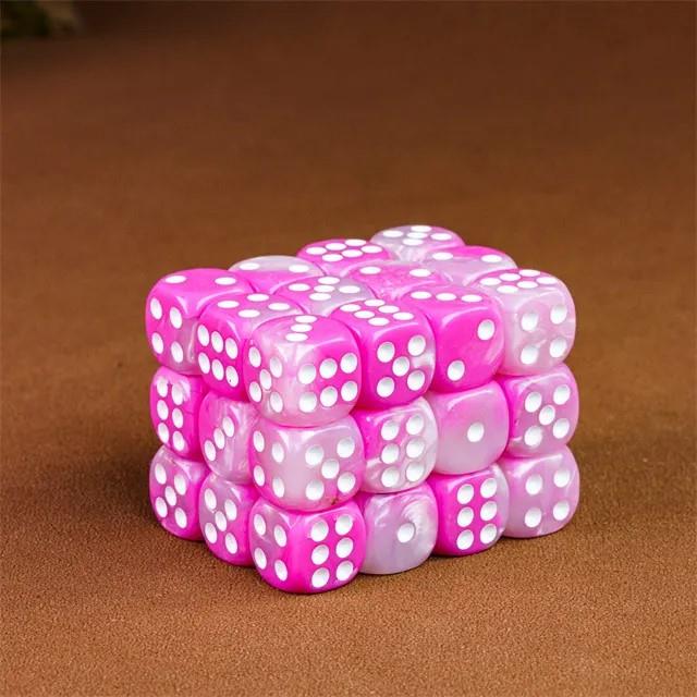 12mm Pink & White Acrylic - 10pcs D6 RPG Dice Set