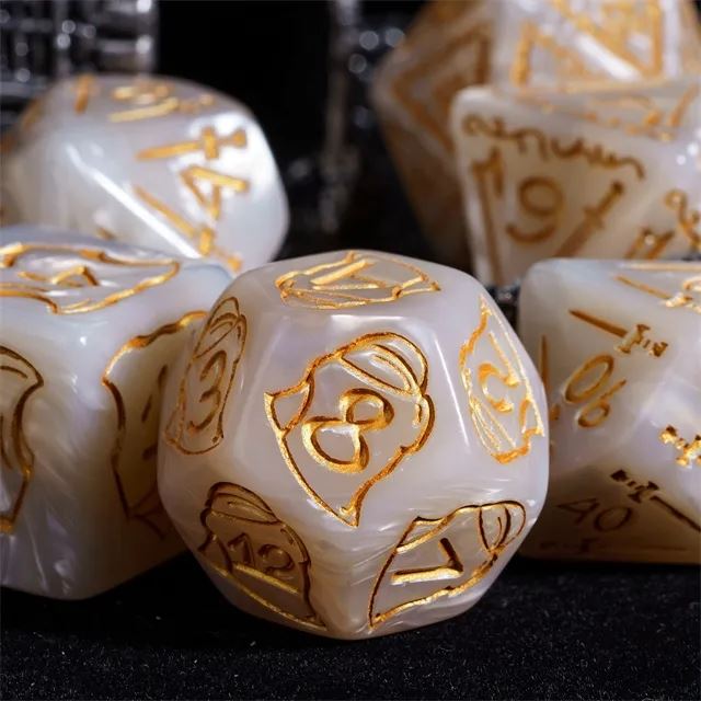 Weapons on Silk White Acrylic - 7pcs RPG Oversized Dice Set