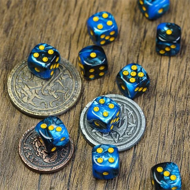 12mm Blue & Black Acrylic - 10pcs D6 RPG Dice Set