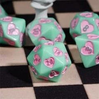 Thumbnail for 7pcs Dice Resin Pattern Hearts Pink Font Mint Green