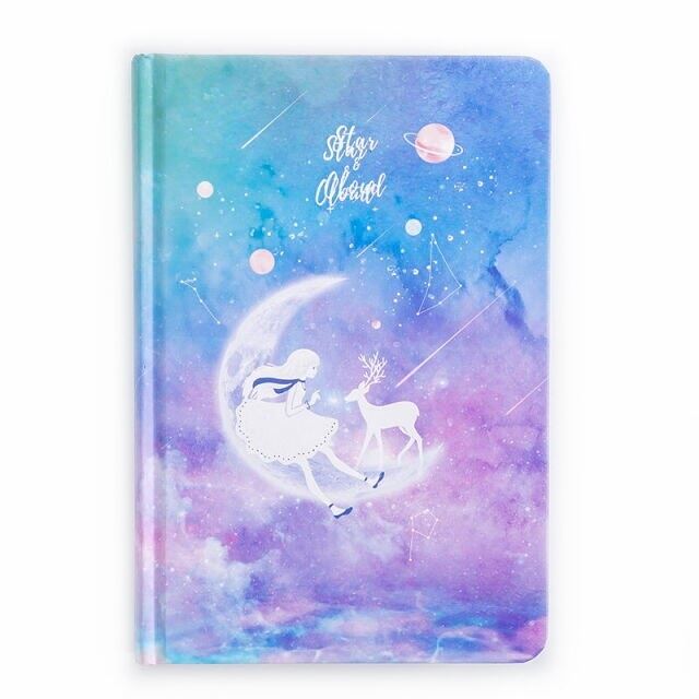 Starlight Stag Girl on Blue - B6 Hardback Notebook