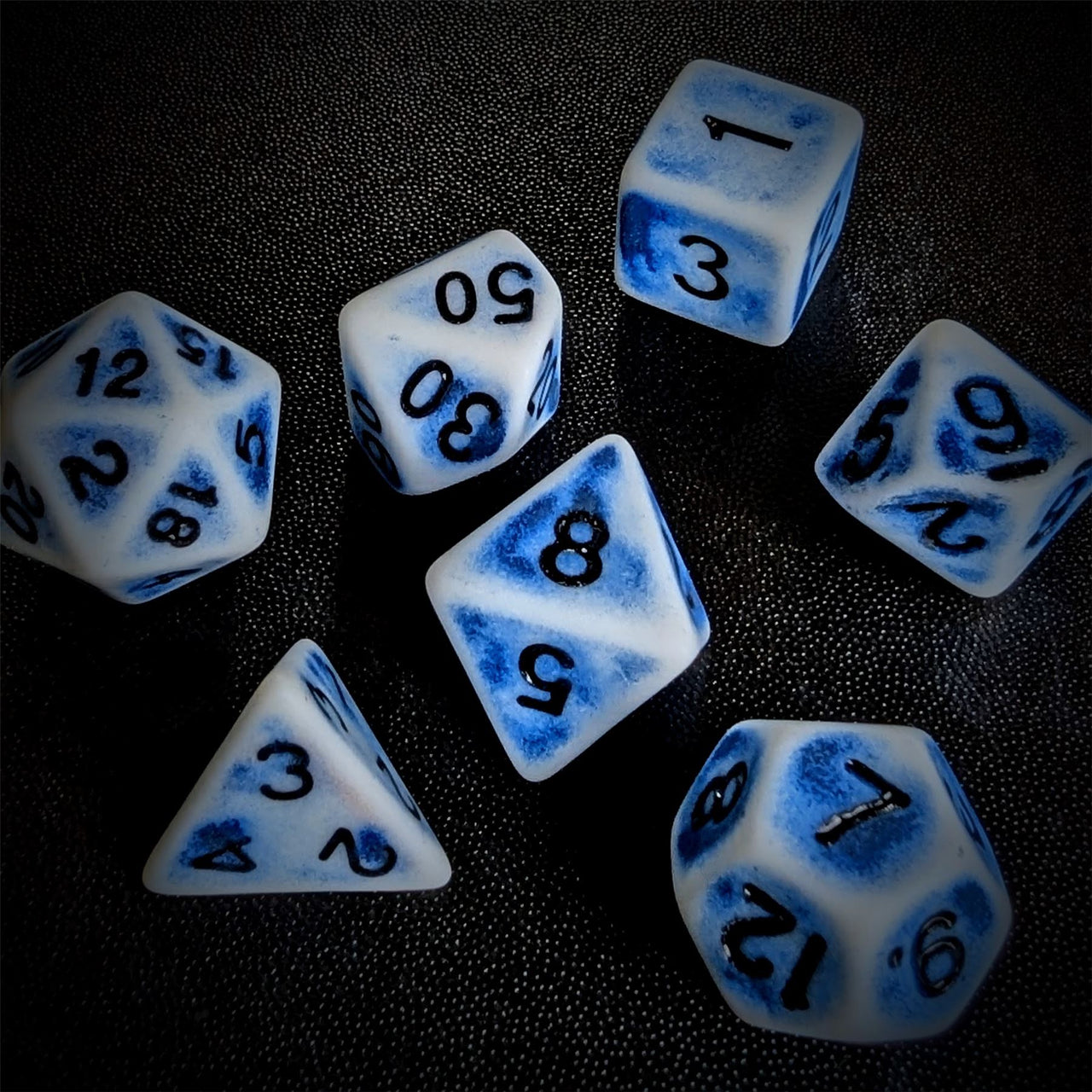 Washed Blue on White Acrylic - 7pcs RPG Full Dice Set