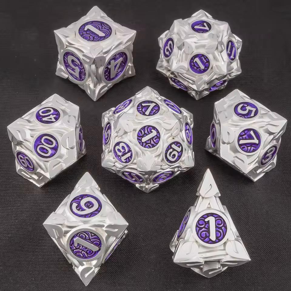 7pcs Dice Metal Leaf Circle Purple Silver