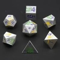 Thumbnail for Green & Yellow in Silver Metal - 7pcs RPG Dice Set
