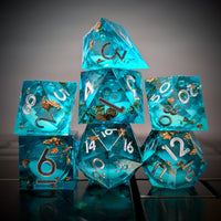 Thumbnail for 7pcs Dice Sharp Filled Liquid Silver Font Foil Glow Blue
