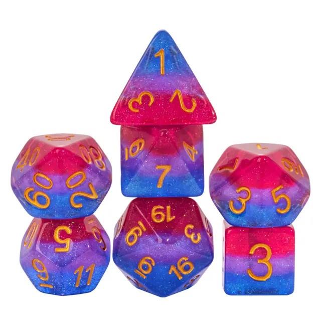 7pcs Dice Resin Layer Gold Font Bisexual Pink Purple Blue