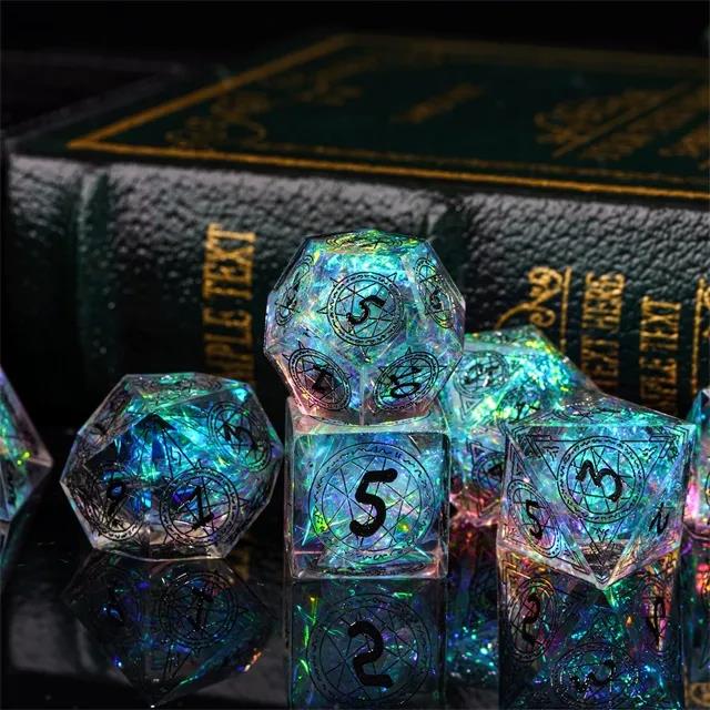 Astrology on Clear with Candy Sharp Resin - 7pcs RPG Dice Set