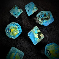 Thumbnail for White Flowers in Clear & Blue Resin - 7pcs RPG Full Dice Set