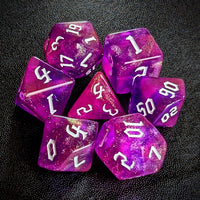 Thumbnail for Glitter in Pink & Purple Acrylic - 7pcs RPG Full Dice Set Top