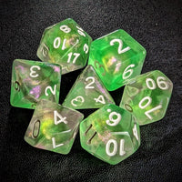 Thumbnail for Glitter in Pink & Green in Clear Acrylic - 7pcs RPG Full Dice Set