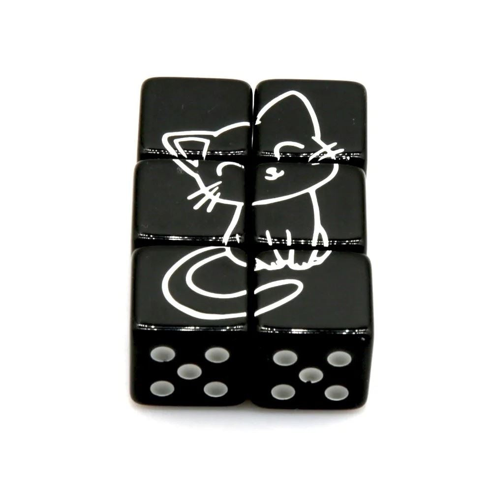 Cat on Black Resin - 6pcs D6 RPG Dice Set