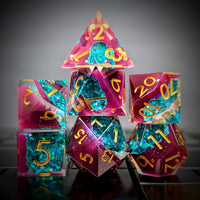 Thumbnail for 7pcs Dice Sharp Filled Gold Font Glitter Pool Purple