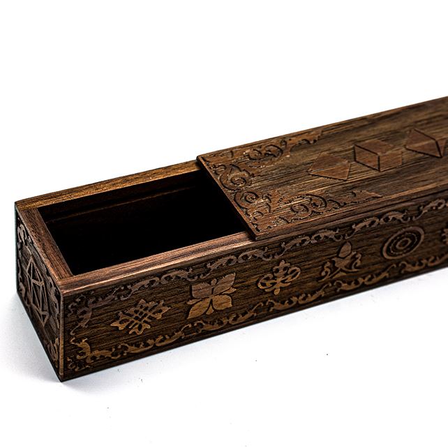 Brown Sword on Walnut Wood -  Sliding Lid Dice Storage