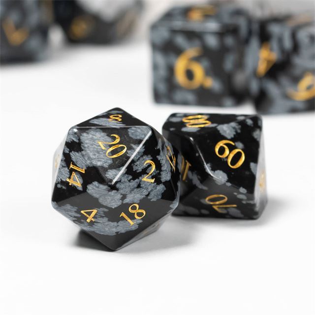 Splatter Black Snowflake Gemstone - 7pcs RPG Dice Set