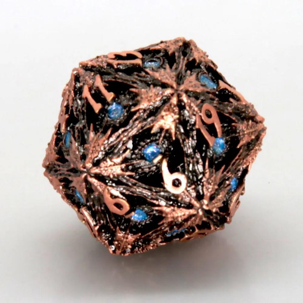 Blue Devils Eye in Copper Metal - Hollow D20 RPG Dice