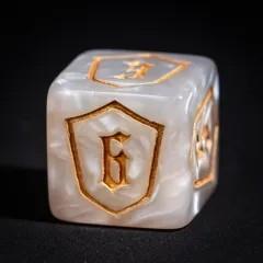 6pcs D6 16mm Dice Acrylic Gold Font Shield White