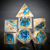 Thumbnail for 7pcs Dice Sharp Filled Gold Font Blue Pool Gold Seam Clear