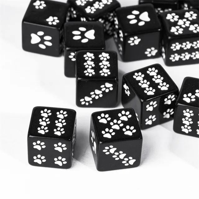 Paw on Black Resin - 6pcs D6 RPG Dice Set