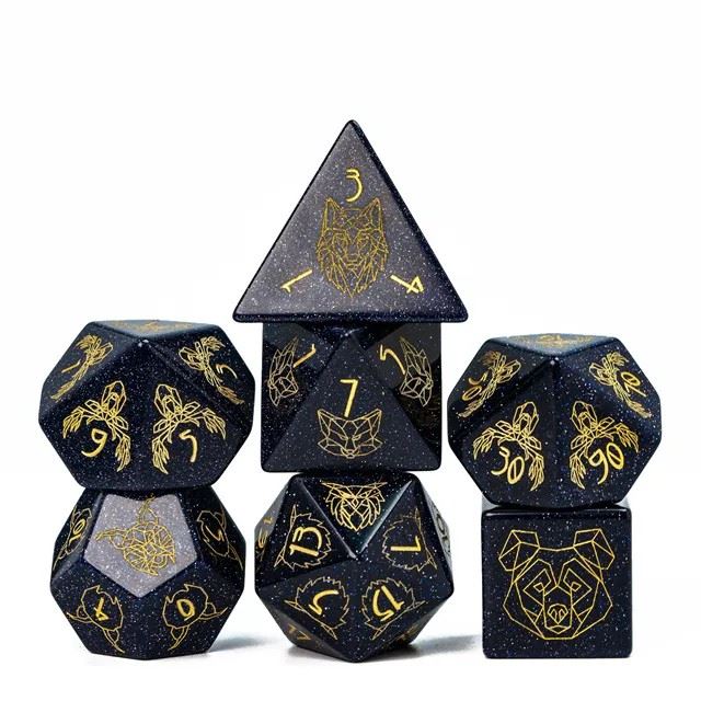 Beasts on Blue Goldstone Gemstone - 7pcs RPG Dice Set