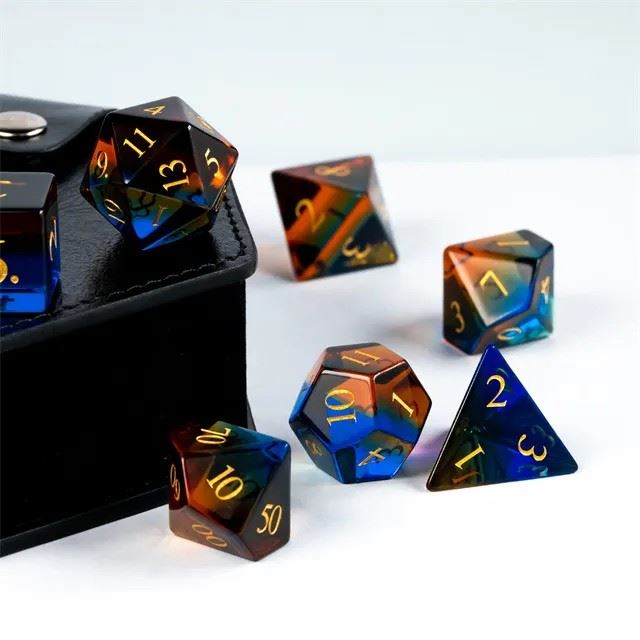 Blue and Amber Glass - 7pcs RPG Dice Set