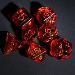 Cogs in Clear & Orange Resin - 7pcs RPG Full Dice Set