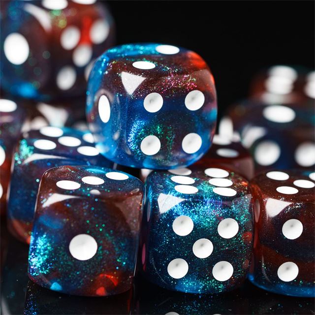 16mm Red & Blue Acrylic with Glitter - 6pcs D6 RPG Dice Set