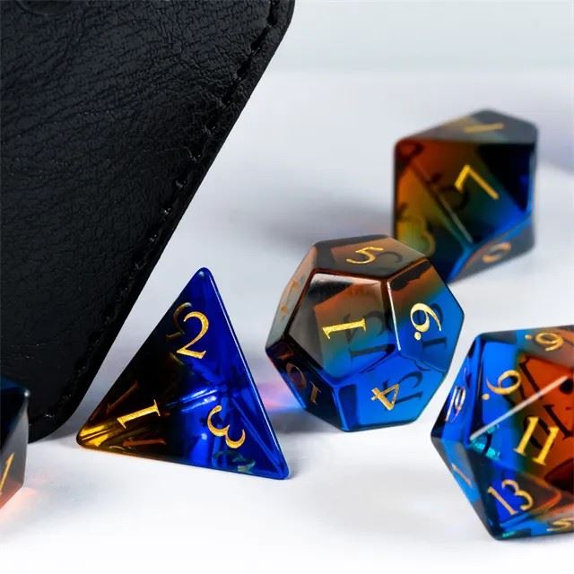 Blue and Amber Glass - 7pcs RPG Dice Set