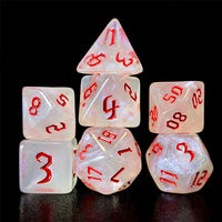 Thumbnail for Glitter in White Acrylic with Red Font - 7pcs RPG Full Dice Set Dark Stack