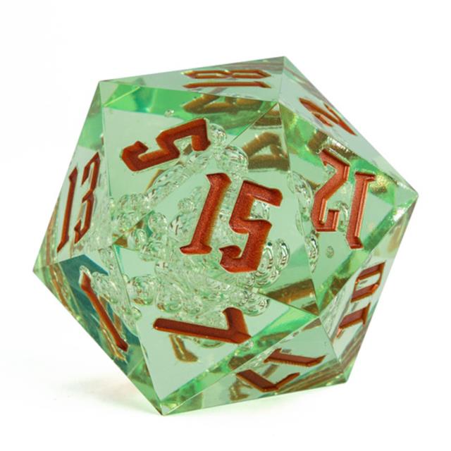 Bubbles in Clear & Green Sharp Acrylic with Box - D20 RPG Dice