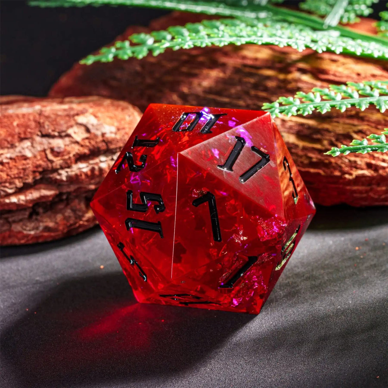 Candy in Red with Gold Foil Sharp Resin - D20 RPG Dice