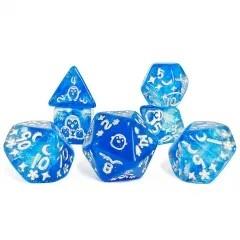 7pcs Dice Resin Pattern Penguin Silver Font Blue