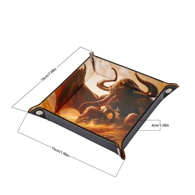 Cthulu on Brown PU Leather - Square Hard Dice Tray