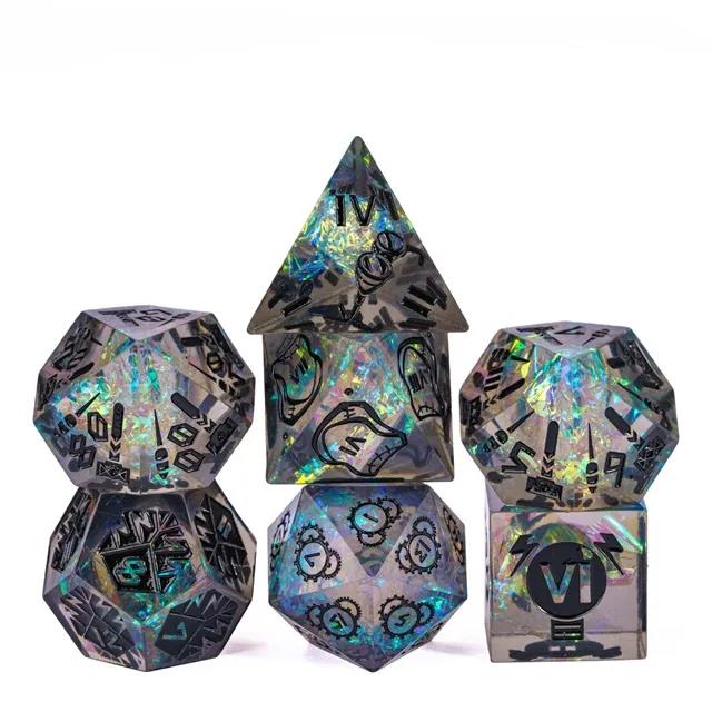 Artificier on Clear & Grey with Candy Sharp Resin - 7pcs RPG Dice Set