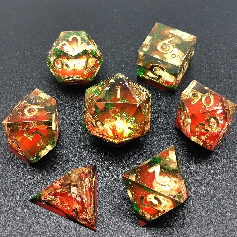 Layered Orange & Red Sharp Resin - 7pcs RPG Dice Set