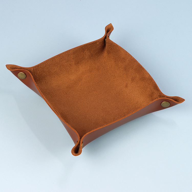 Brown Velvet & Brown PU Leather - Square Soft Dice Tray