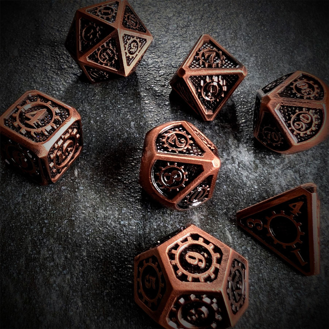 Gear in Copper Metal - 7pcs RPG Dice Set