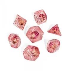 7pcs Dice Resin Pattern Flower Pink Font Clear Pink