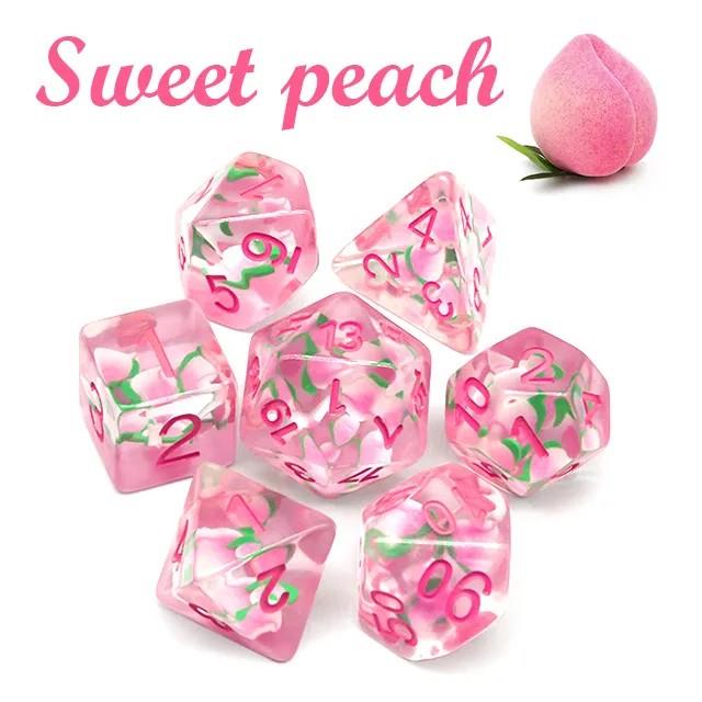 7pcs Dice Resin Filled Pink Font Pink Peach Clear