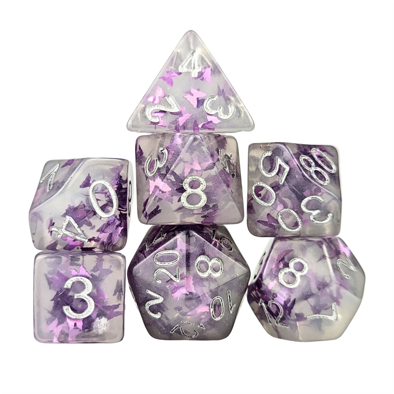 Butterfly in Purple Resin - 7pcs RPG Full Dice Set