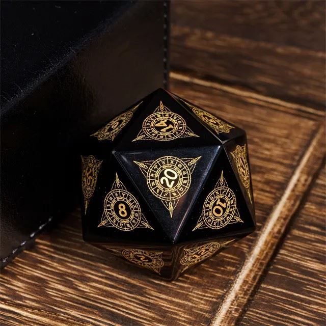 Astrology on Obsidian Gemstone - D20 RPG Dice