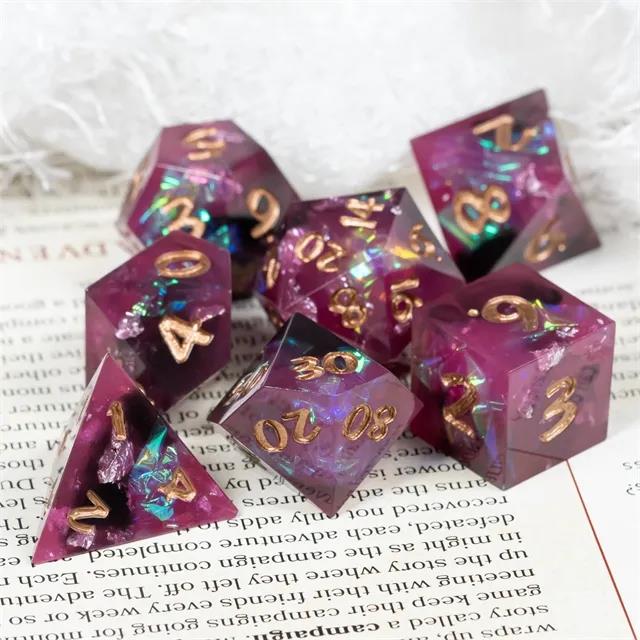 Candy in Purple & Black with Copper Foil Sharp Resin - 7pcs RPG Dice Set