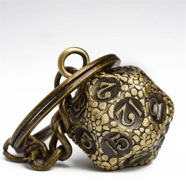 Dragon Egg Washed Bronze Metal  - D20 Keyring