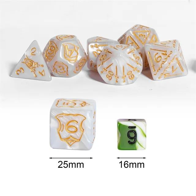 Weapons on Silk White Acrylic - 7pcs RPG Oversized Dice Set